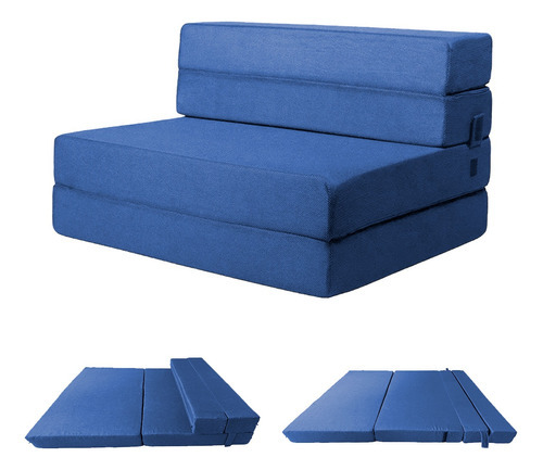 Imagen 4 de 8 de Sofá Cama Matrimonial Plegable, Colchoneta Con Soporte Firmé Color Azul marino