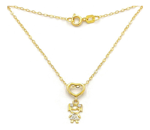 Cordão Com Pingente Criança De Ouro 18k Americana 45cm Cor Menina