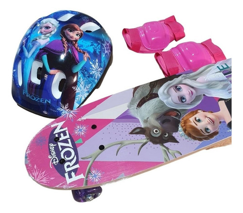 Skate Infantil Com Lixa + Kit Proteção Vários Personagens