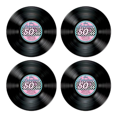 Beistle 54072 Record Vinyl Disc Cutouts-4 Pcs, Multicolor