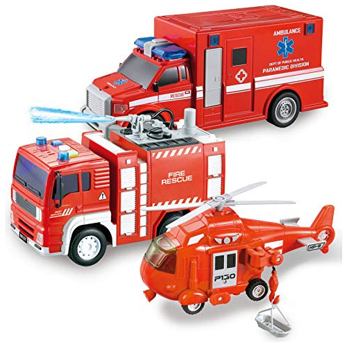 3 1 Friction Powered City Fire Rescue Vehicle Truck Car...