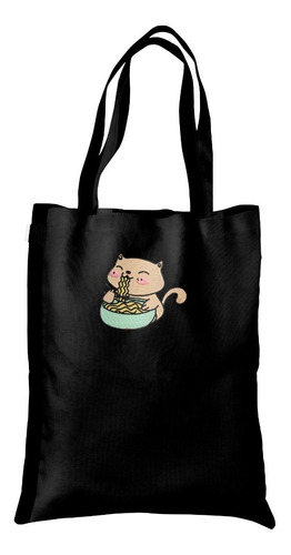 Tote Bag Bolsa Gabardina Bordado Cat Ramen