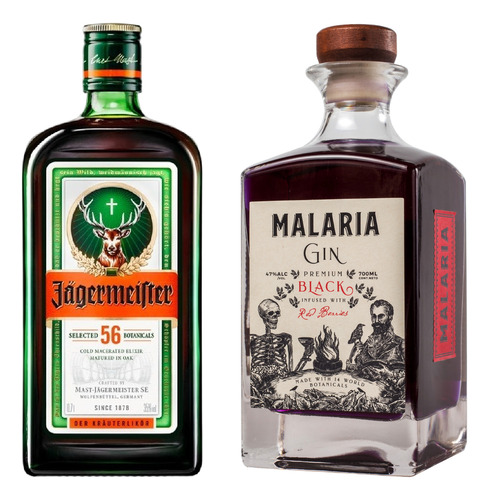 Jägermeister Licor Herbal 700ml + Malaria Gin Black Botella