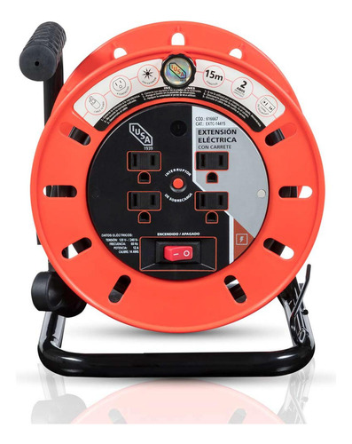 Extensión Eléctrica Con Carrete 14 Awg 15 Metros Negro