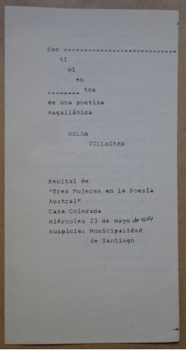 Helga Villagran Sentimientos Poetisa Magallánica