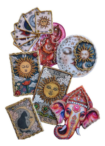 Pack Parche Aplique Bordado Carta Tarot Holística Buda Ocre Bordado Y Estampado