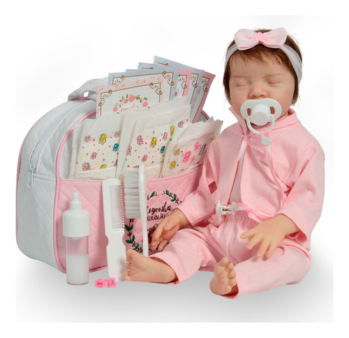 Boneca Reborn Recém Nascida Cabelo Fio A Fio Pijama Rosa