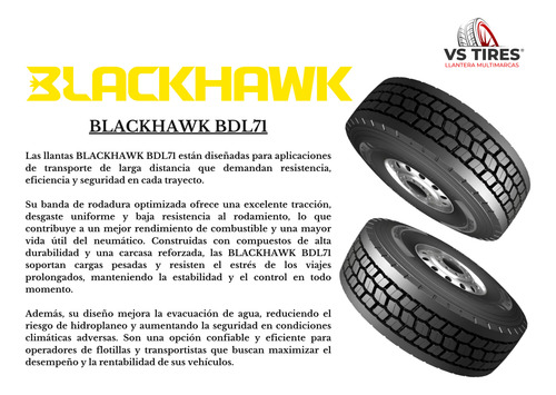 Llanta 11r22.5-16pr 148/145l Blackhawk Bdl71 Camion Capas 16