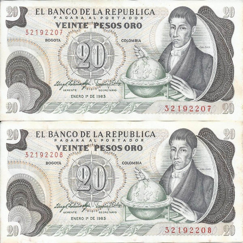 Colombia Dúo Números Consecutivos, 20 Pesos 1 Enero 1983