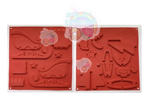 * Kit 2 Moldes Silicon Trineo Pino Galleta 3d Choco Navidad