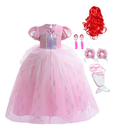 Vestido Ariel Rosa De La Sirenita Para Niñas De Lujo