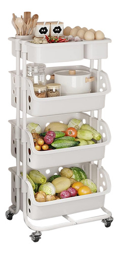 Carro Frutero Organizador De Cocina Con 4 Niveles Y Ruedas Color Blanco