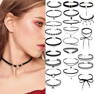 23pz Gargantilla De Collares Accesorios, Encaje Negro Choker