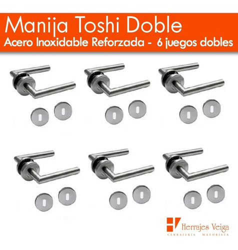 Imagen 2 de 10 de Manija Puerta Acero Inoxidable Toshi Doble Reforz Pack 6 U.