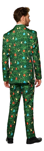 Traje Verde Con Estampado Navideño Y Saco Con Luz Real