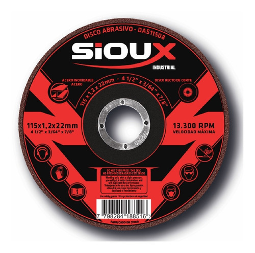 Disco Abrasivo Corte Extrafino Industrial 4 1/2 Sioux (x50) Color Rojo