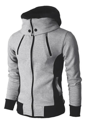 Chaqueta Casual Con Capucha Y Bloques De Colores Para Hombre