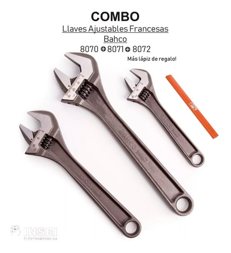 Combo Llave Ajustable Francesa Bahco 6,8,10+regalo - Insei