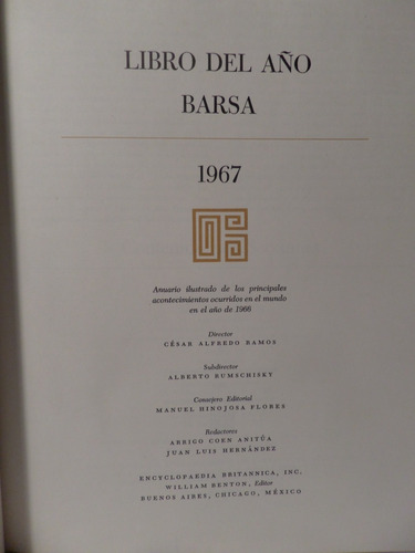 Libro Del Año Barsa 1967, Enciclopedia Britanica Inc U S A