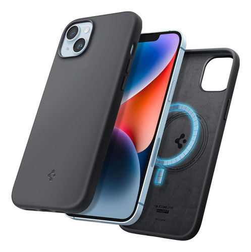 Funda Premium Para Iphone 14 Plus Spigen Magfit Silicona Negro Lisa