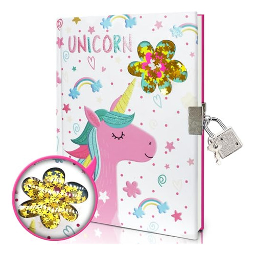 Diario Intimo Cuaderno Candado Con Lentejuelas - Unicornio