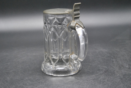 Antigua Jarra En Vidrio Grueso Con Tapa Metal Vintage Vieja (Usado)