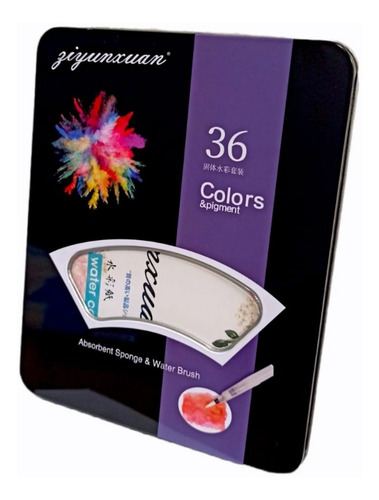 Imagen 2 de 3 de Acuarelas Set Lata 36 Pastillas + 1 Pincel De Agua + Hojas !
