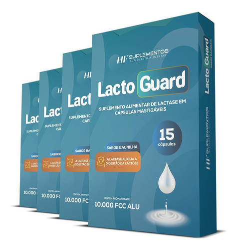 Kit 4x Lacto Guard 15 Caps Mastigável Sabor Baunilha Hf