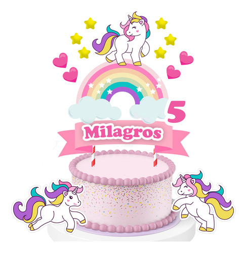 Kit Imprimible Cake Topper Adorno Torta Unicornio M1