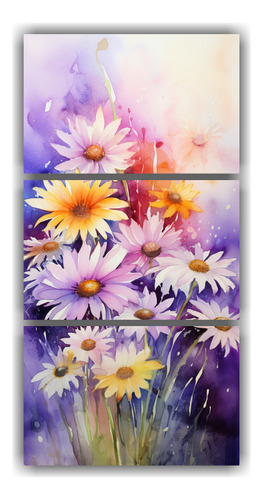 90x180cm Cuadros Tela Canvas Flores Amarillo Y Morado Flores