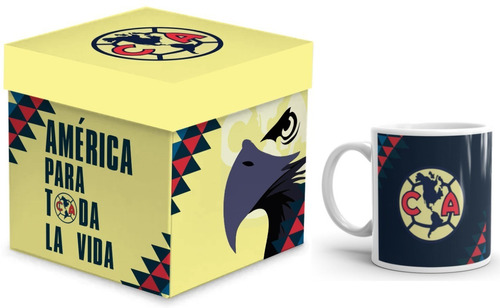 Taza Club América Fútbol Con Caja De Madera Para Regalo