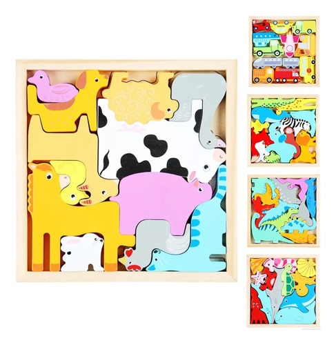 Juego Didactico De Encastre Animales En Bloque Rompecabezas
