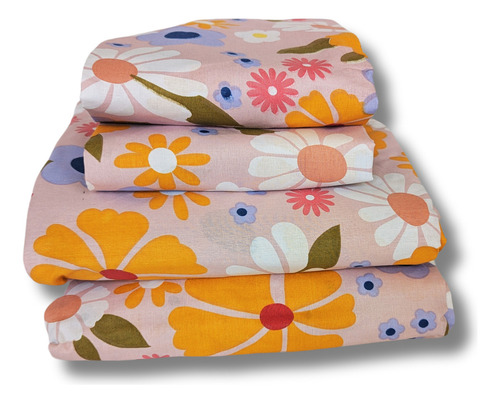 Juego De Sábanas Rebeca Algodón 200 Estampada - King Size Color Margaritas Diseño De La Tela Estampado