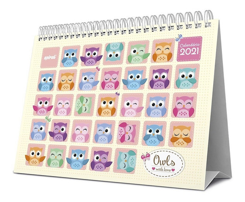 Calendário De Mesa 2021 Corujinhas 210511 Spiral Pt 1 Un