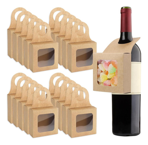 50 Piezas De Papel Kraft Caja De Botella De Vino Con Ventana