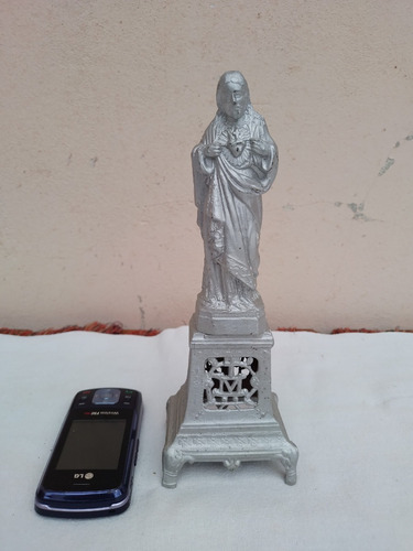 Antigua Imagen Cristo Misericordioso Corazón D Jesús Bronce