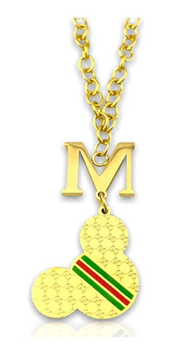 Juego De Collar Y Aretes Micky Mouse Dorado Acero Inoxidable