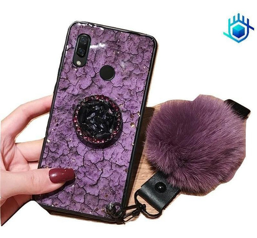 Imagen 2 de 10 de Funda Compatible Con Moto Marmol Pompon Correa Colgante Dama
