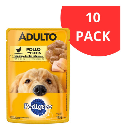 10 Sobres Para Perro Adulto Pedigree Pollo En Filete 100g