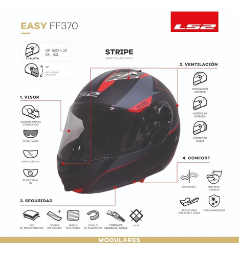 Imagen 5 de 7 de Casco Ls2 Ff 370 Stripe Rebatible Doble Visor Motodelta
