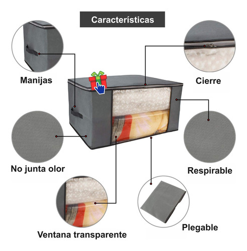 Imagen 6 de 10 de Set X2 Organizadores Ropa Cama Tela Cierre 60x45x30cm