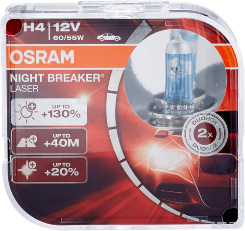 Imagem 1 de 9 de Par H4 Lâmpada Osram Night Breaker Laser 12v 150%+luz 60/55w
