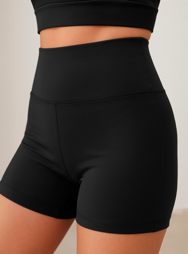 Short Levanta Gluteos + Top Conjunto Licra Deportiva Mujer Negro U