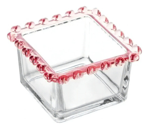 Bowl Vidro Cristal Coração Quadrado Borda Rosa Lyor 8.5cm