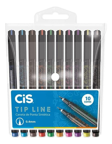 Caneta Extra Fina Cis Tip Line 0.4mm Estojo Com 10 Cores Cor da tinta Diversas Cor do exterior Diversas