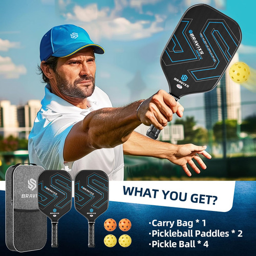 Conjunto De Pás Pickleball Bravixs Apex T700 Em Fibra De Car