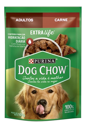 Dog Chow Purina Adulto 12 Sobres 100g Carne Todos Tamaños