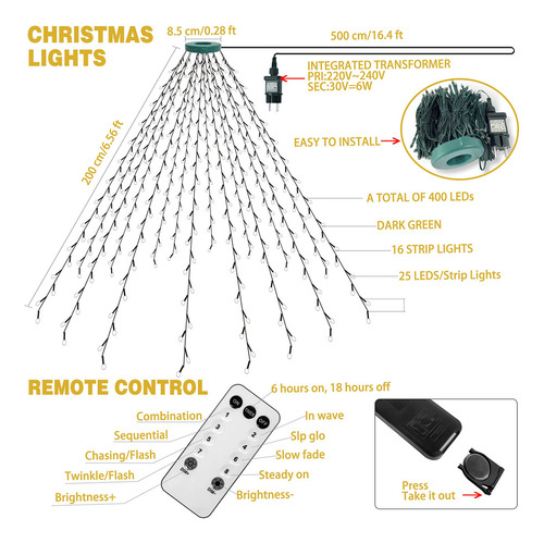 Luzes De Árvore De Natal 400 Led Com Temporizador, Luzes De