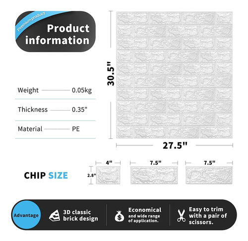 Pack 10 Lamina Papel Mural Autoadhesivo 3d Ladrillo 70x77