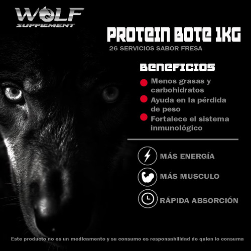 Proteína Whey Hs Hidrolizada Isolate Wolf 1kg 26 Servicios Fresa